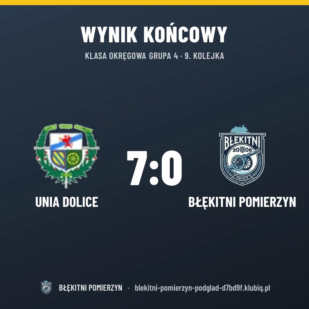 UNIA Dolice 7:0 BŁĘKITNI Pomierzyn
